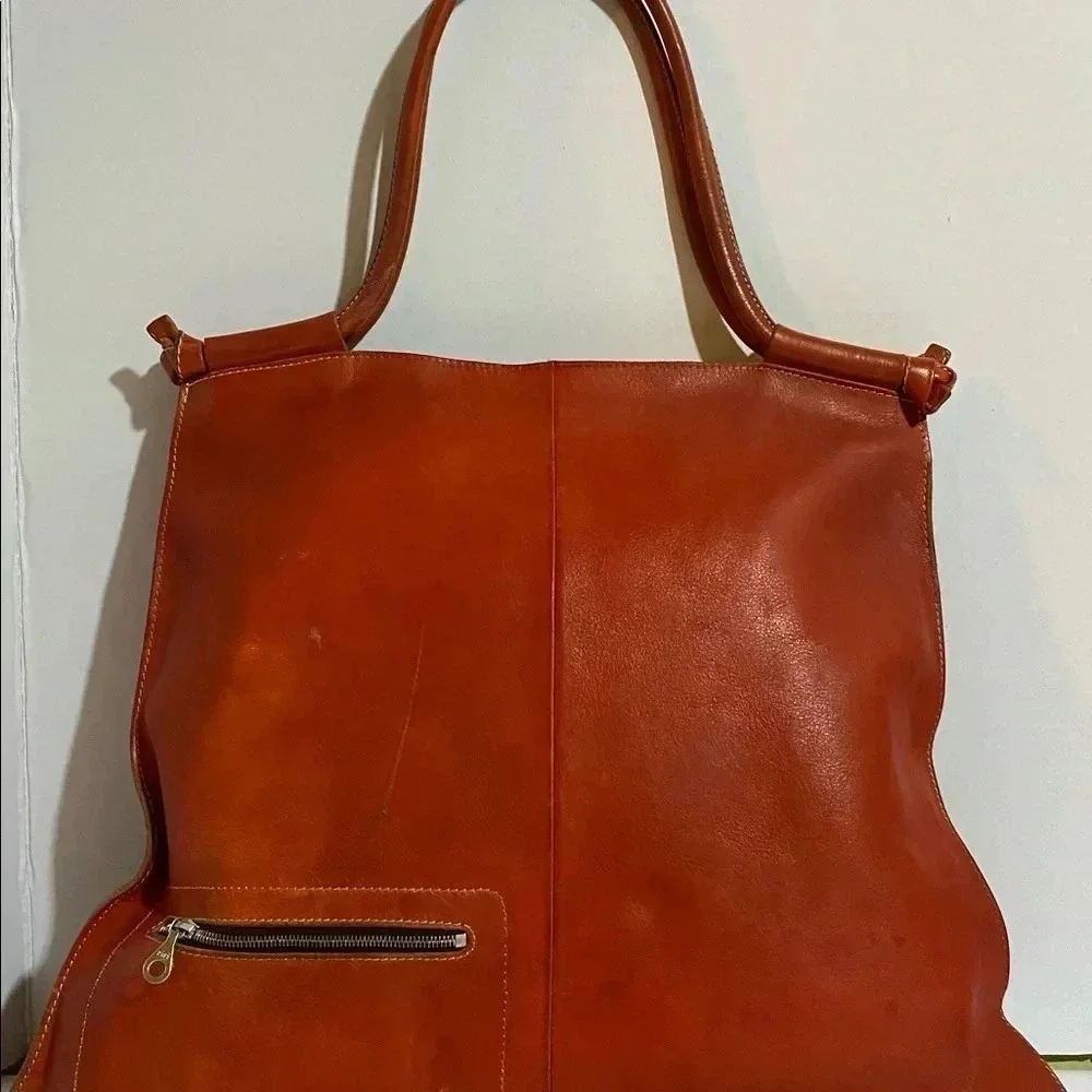 Michael Kon red orange leather satchel handbag